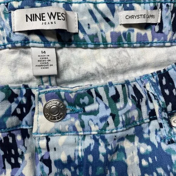 Nine West Womens Multicolor Mid Rise Abstract Print Chrystie Capri Pants Size 14 - Picture 3 of 10